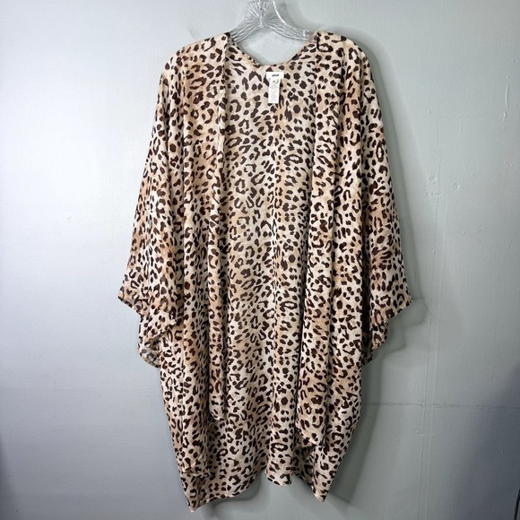 Aerie Sheer Leopard Print Open Front Kimono Robe Brown Cover Up Women's One Size - Picture 9 of 11